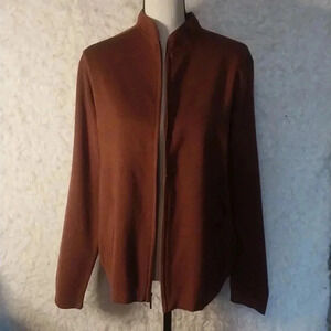Twinhill Wool Blend Burnt Orange Full Zip up Cardigan Knit Fall Sweater Size M